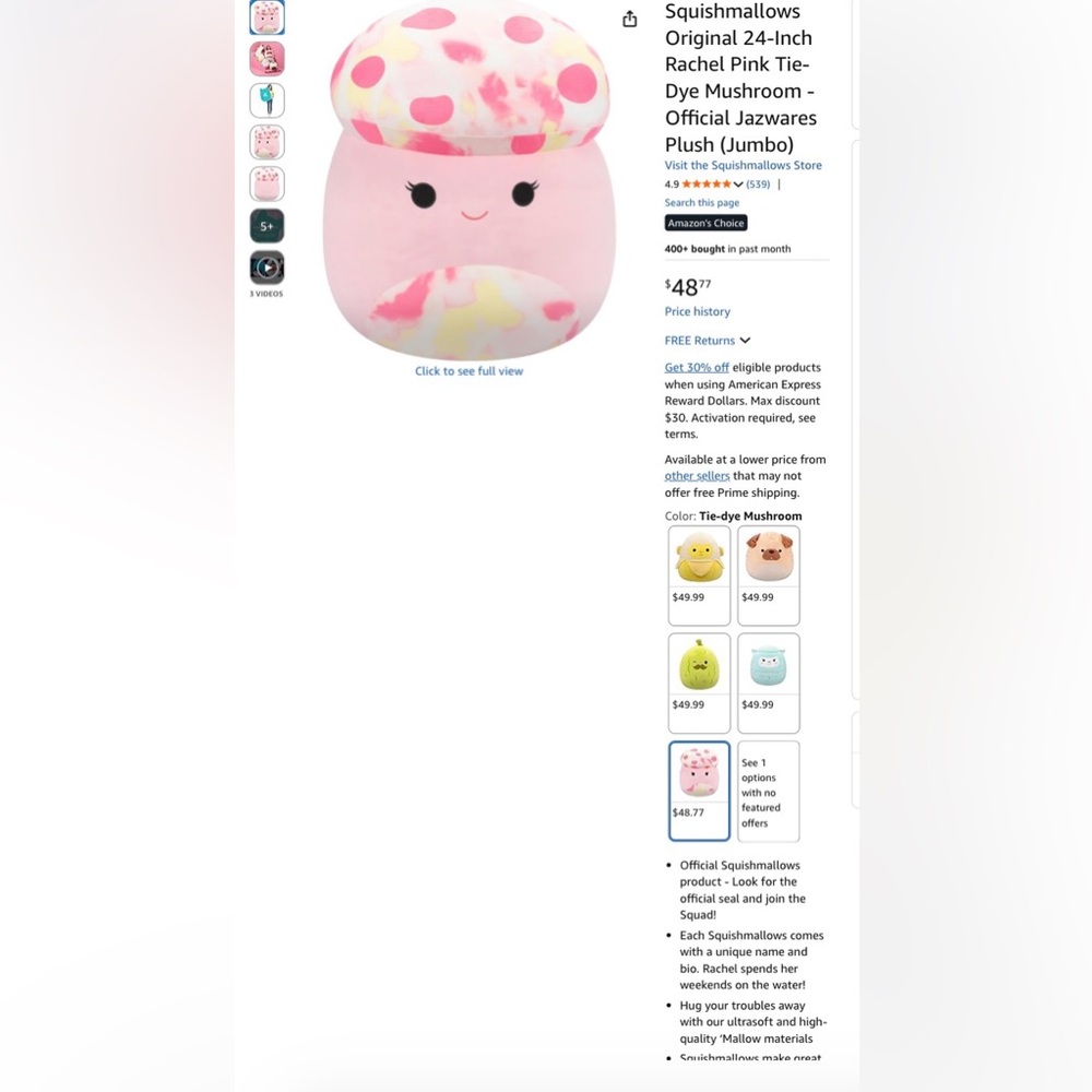 Squishmallows 24-Inch Rachel Pink Tie-Dye Mushroom Official Jazwares Jumbo
